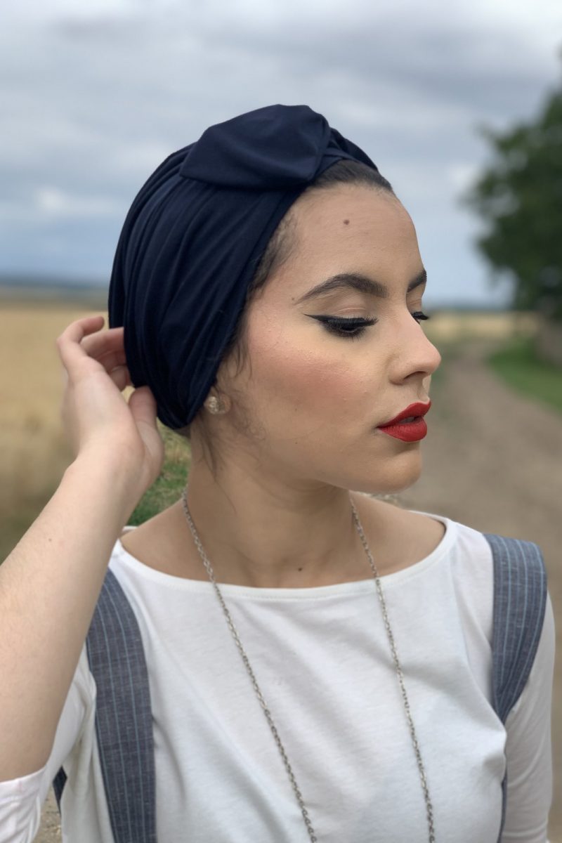 Turban à noeud lycra bleu