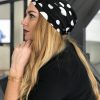 Turban à noeud lycra noir et pois