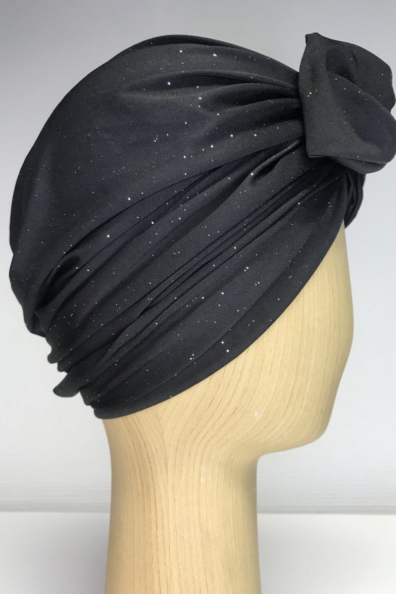 Turban à noeud lycra noir brillant
