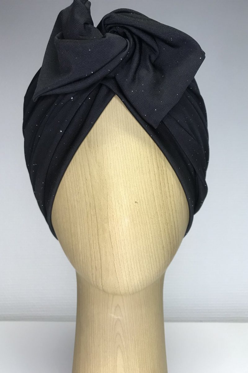 Turban à noeud lycra noir brillant