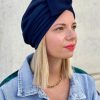 Turban à noeud crêpe bleu marine