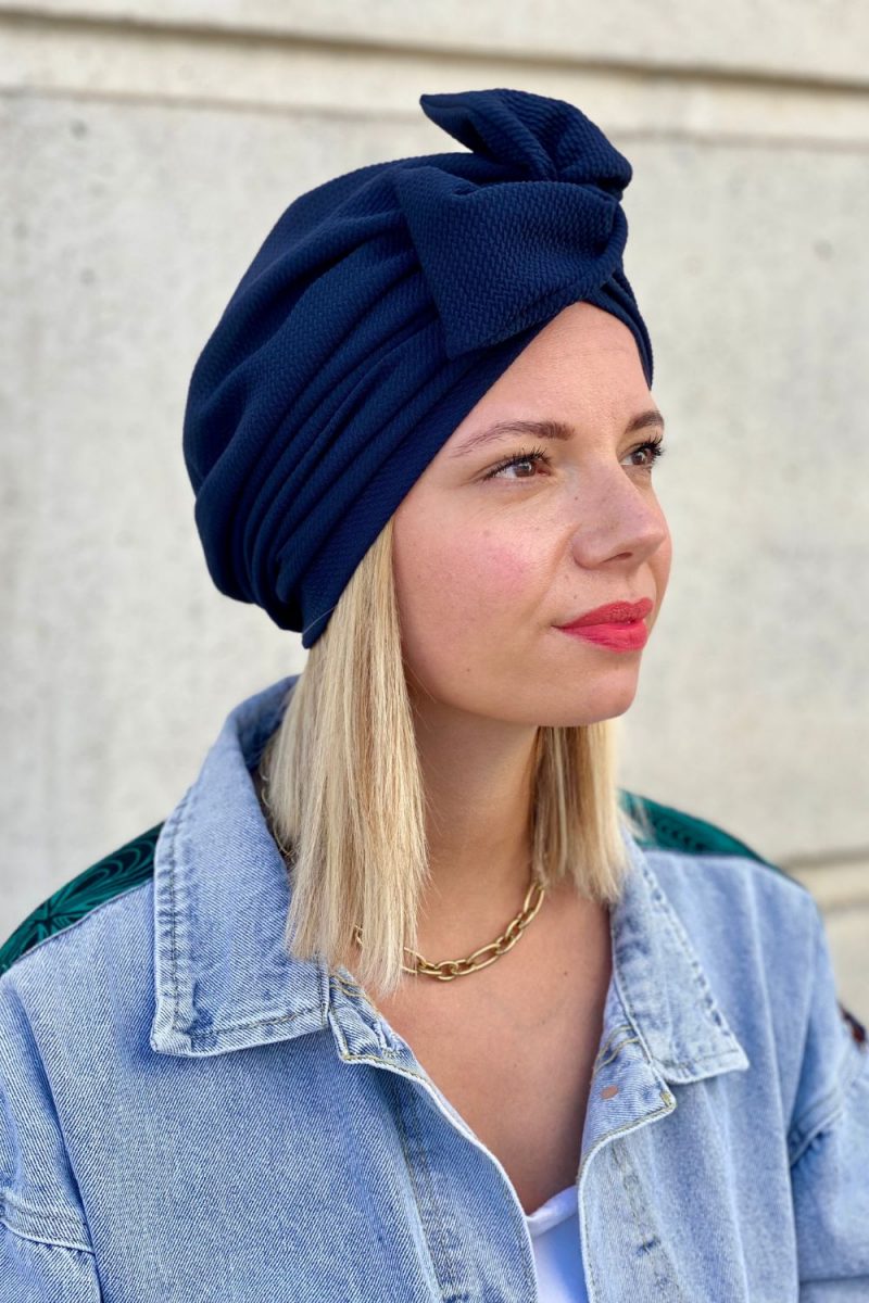 Turban à noeud crêpe bleu marine