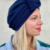 Turban à noeud crêpe bleu marine