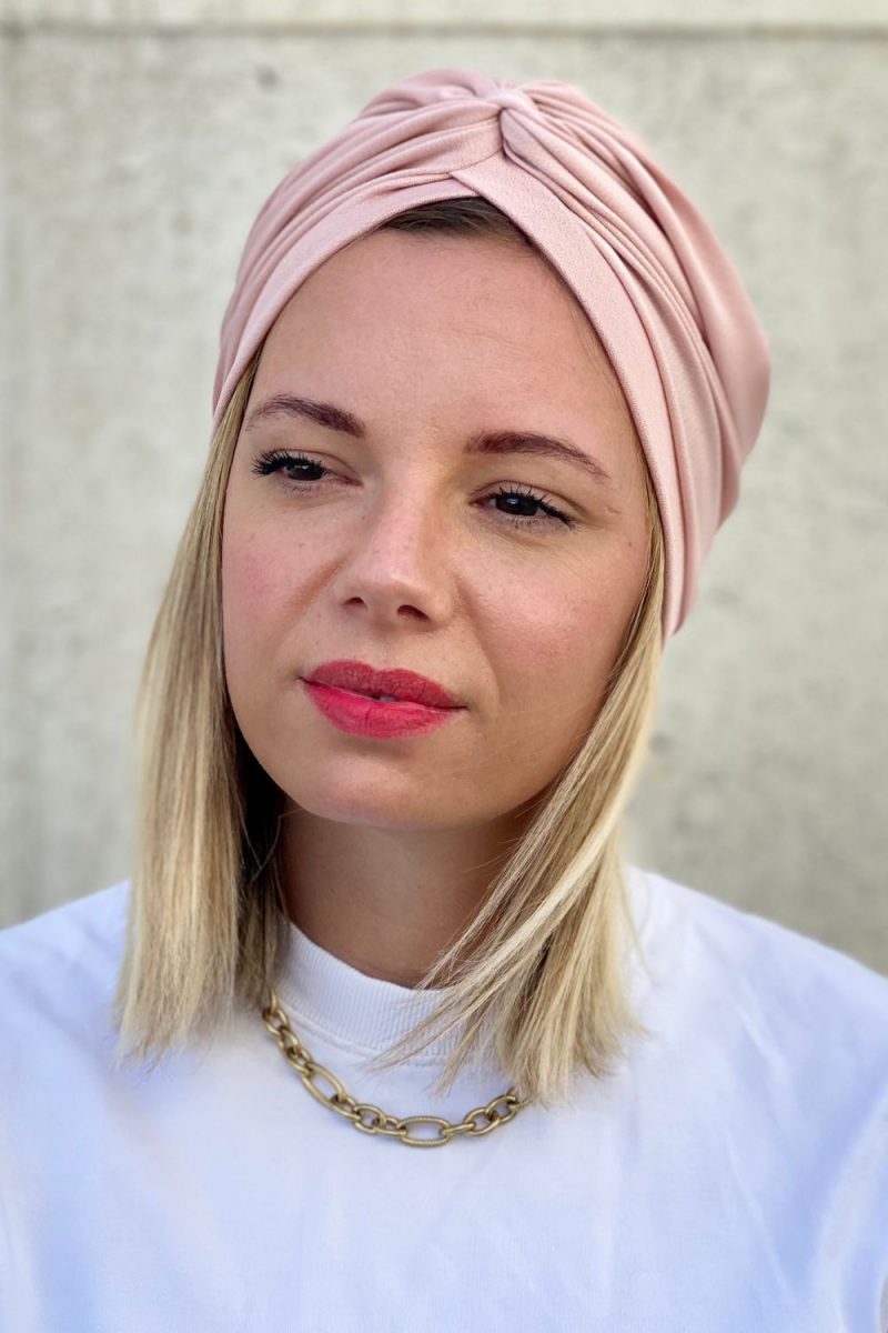 Turban lycra rose perle