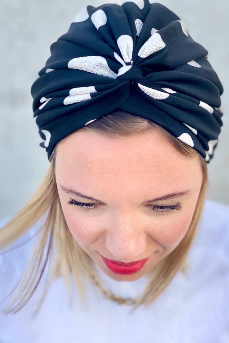 Turban lycra noir à pois