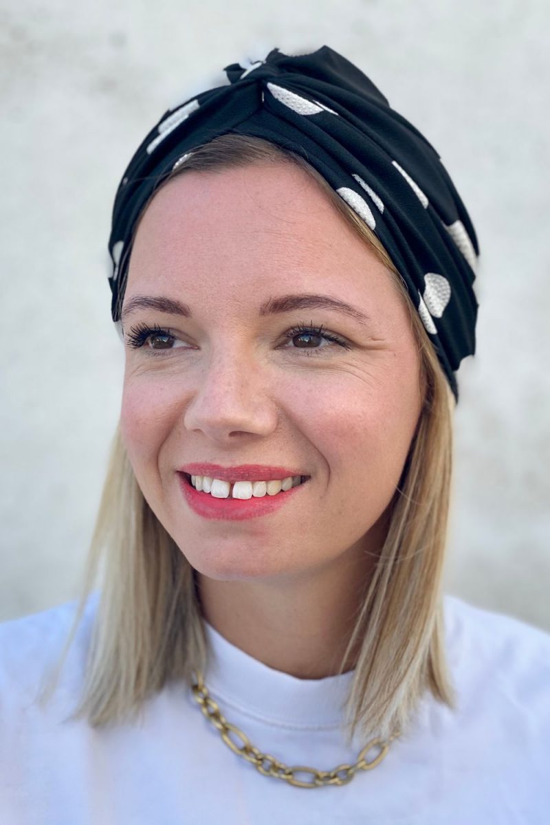Turban lycra noir à pois