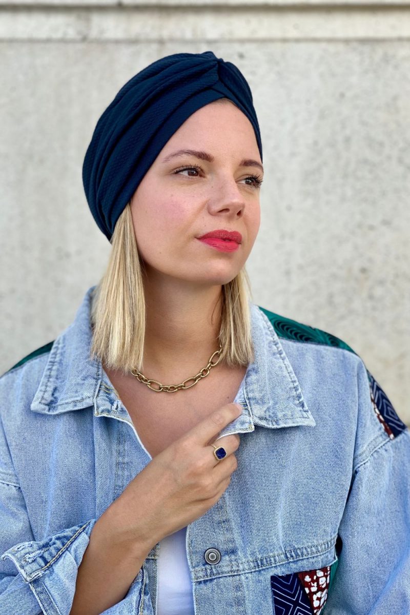Turban crêpe bleu marine