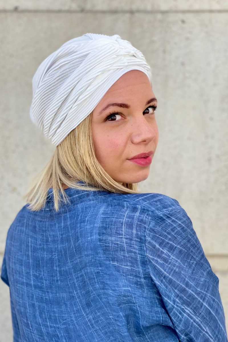 Turban plissé blanc