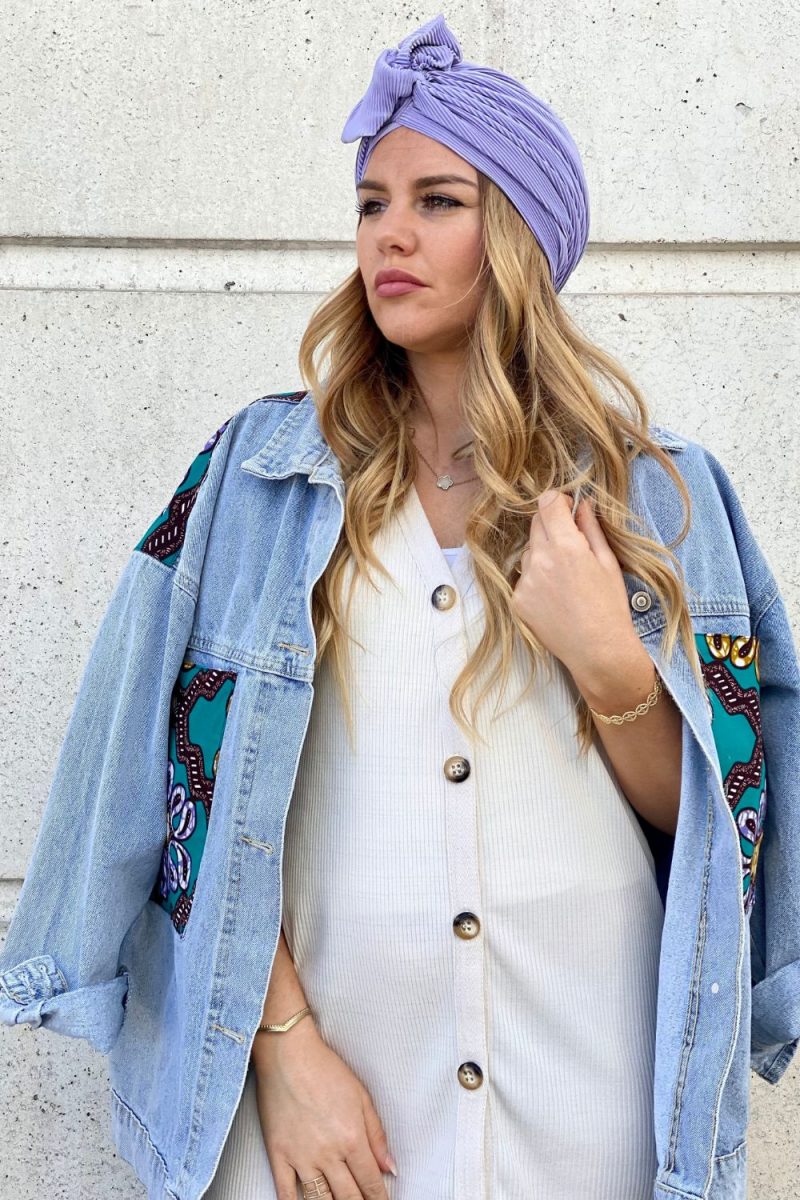 Turban à noeud plissé lila