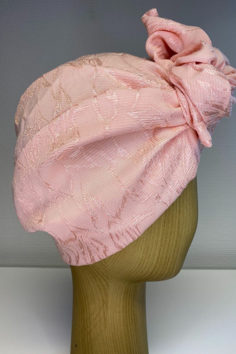Turban brocart tissé rose corail
