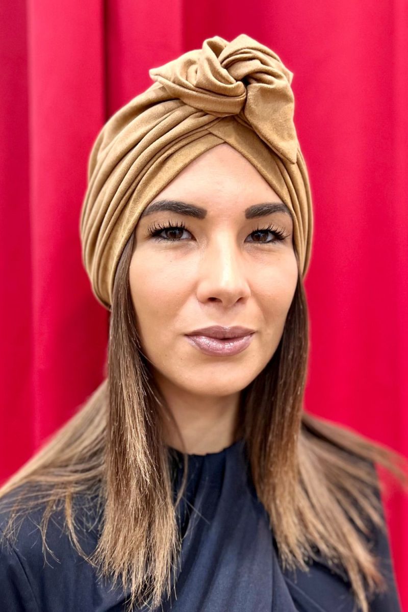 Turban à noeud suédine camel Niyya