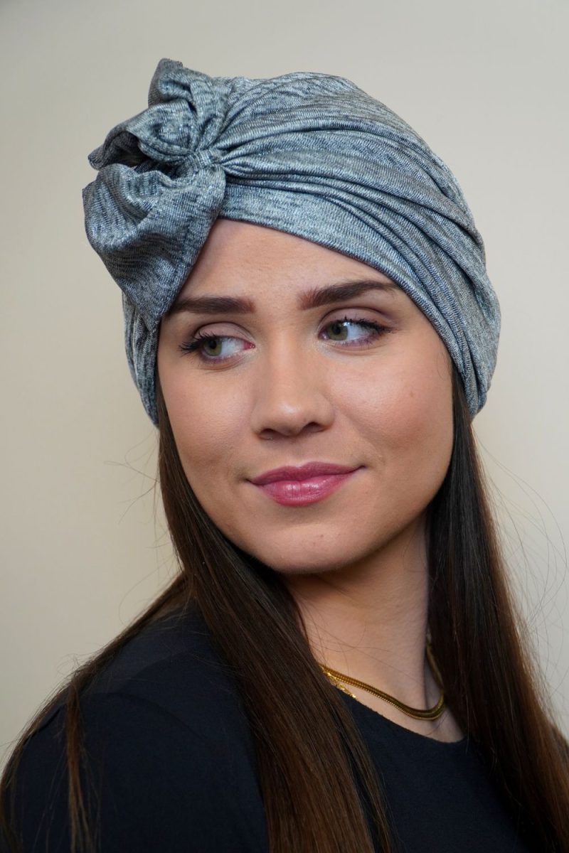 Turban à noeud lycra gris chiné Niyya