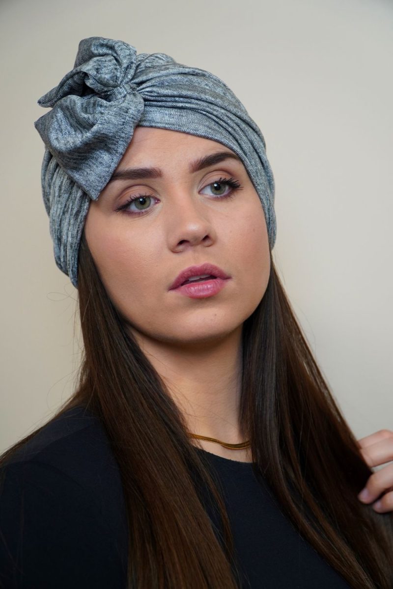 Turban à noeud lycra gris chiné Niyya