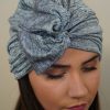 Turban à noeud lycra gris chiné Niyya