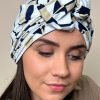 Turban à noeud lycra blanc et beige Niyya