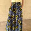 Jupe wax bleu marine fleurs jaunes Niyya