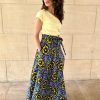 Jupe wax bleu marine fleurs jaunes Niyya