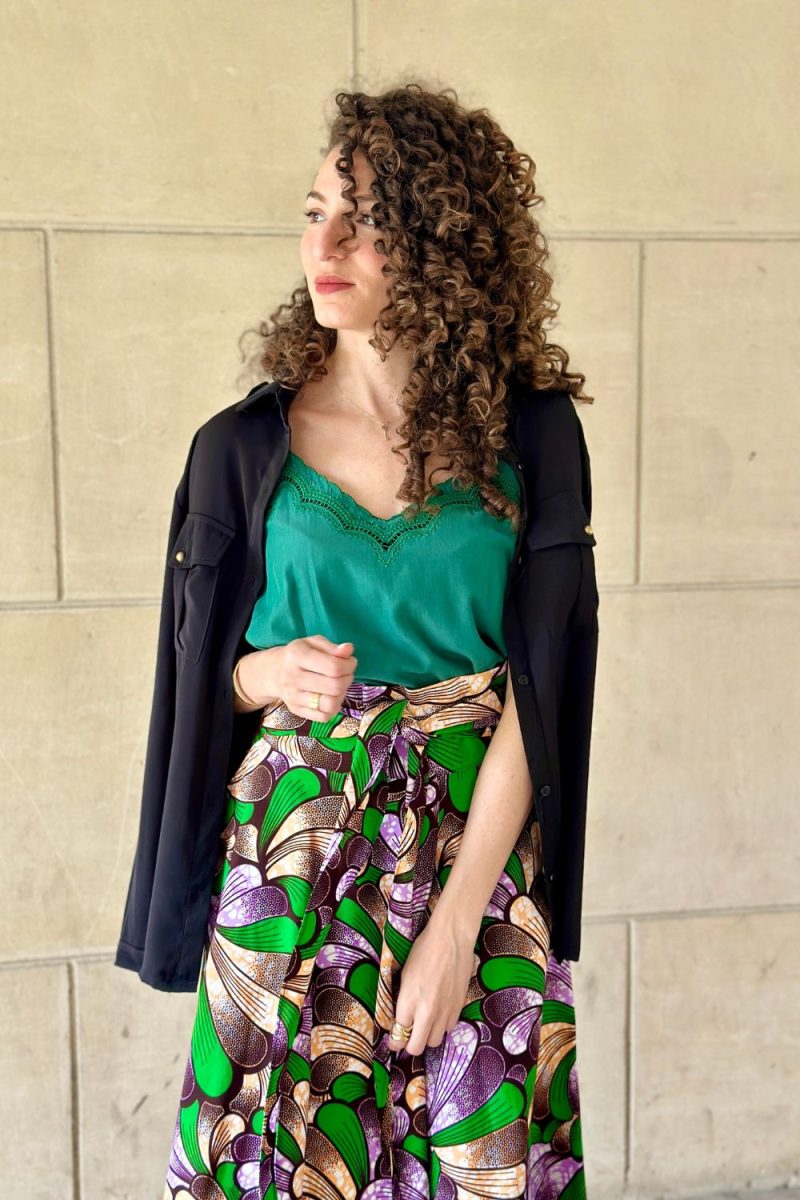 Jupe wax motifs vert et beige Niyya