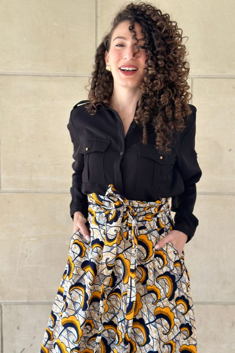 Jupe wax beige fleurs jaunes Niyya