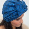 Turban à noeud crêpe motifs léo bleu roi Niyya