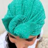 Turban à noeud vert turquoise pailleté Niyya