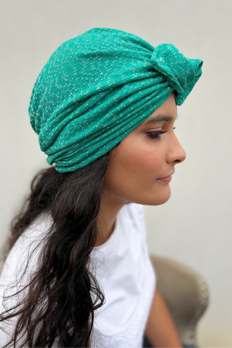 Turban à noeud vert turquoise pailleté Niyya