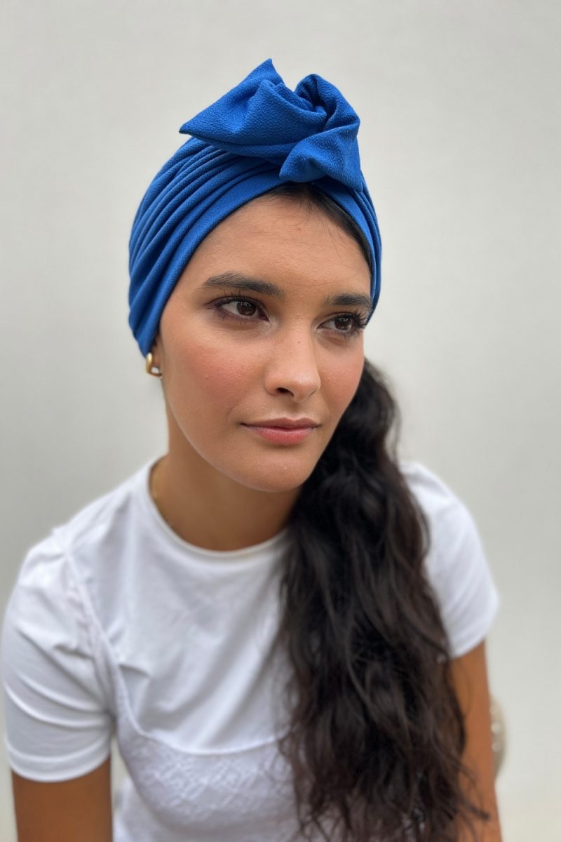 Turban à noeud crêpe léger bleu roi Niyya