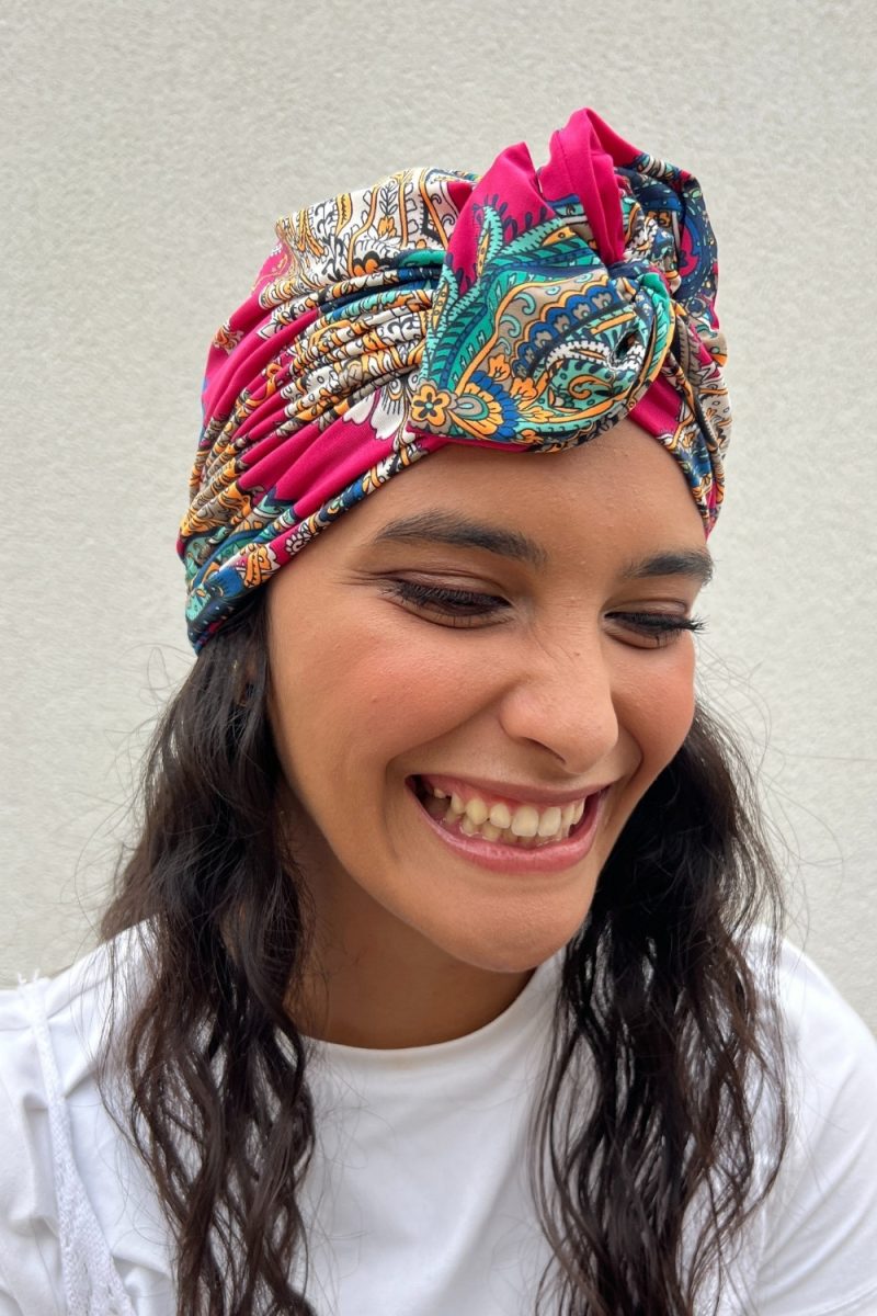 Turban à noeud lycra baroque rose fuschia Niyya