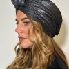 Turban à noeud plissé gris anthracite brillant Niyya