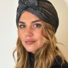 Turban à noeud plissé gris anthracite brillant Niyya