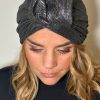Turban à noeud plissé gris anthracite brillant Niyya