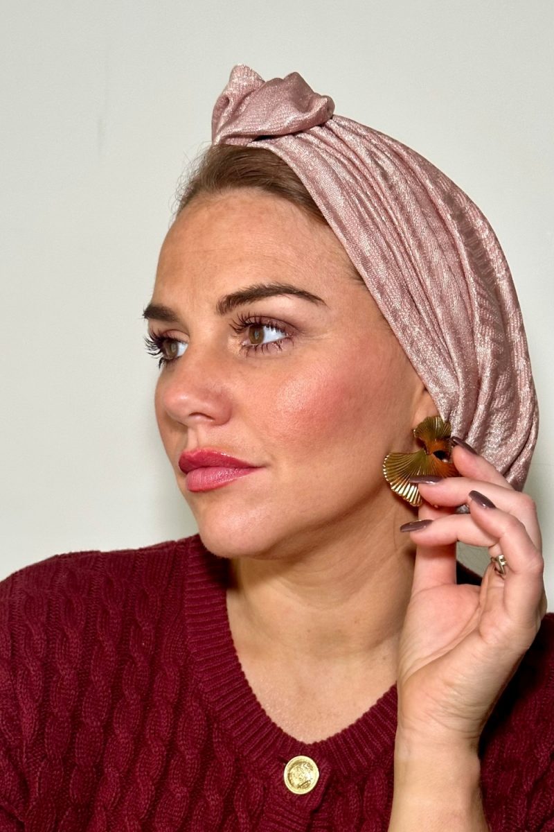 Turban à noeud lycra rose irisé Niyya