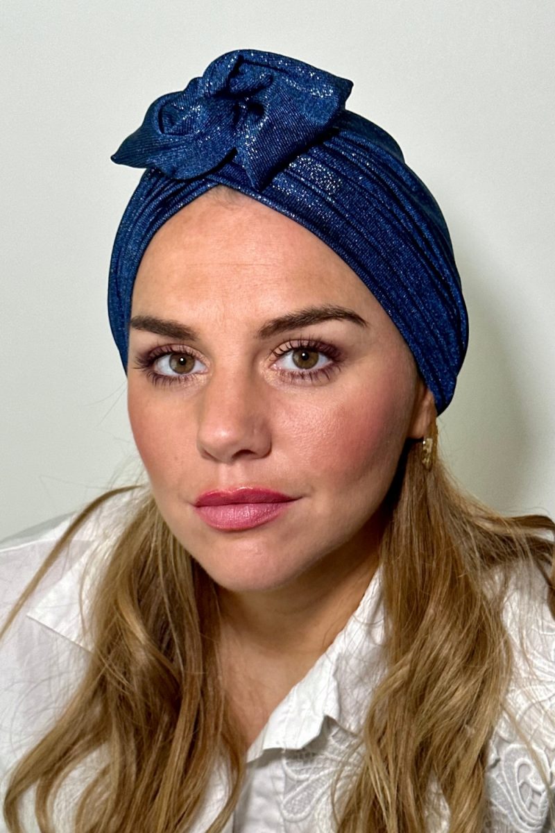 Turban à noeud lycra bleu pailleté Niyya