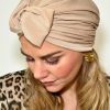 Turban à noeud lycra beige irisé Niyya