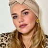 Turban à noeud lycra beige irisé Niyya