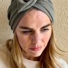 Turban à noeud crêpe kaki pastel Niyya