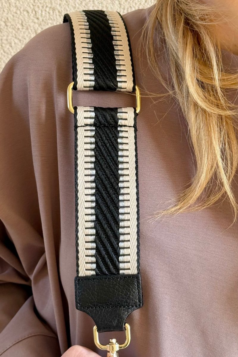 Bandoulière tissée et cuir noir et beige Niyya