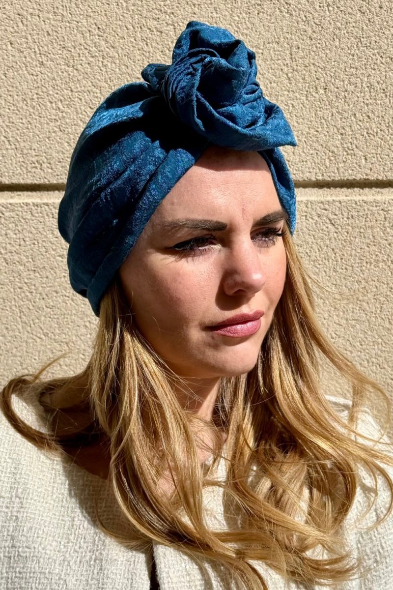 Turban brocart tissé bleu canard Niyya