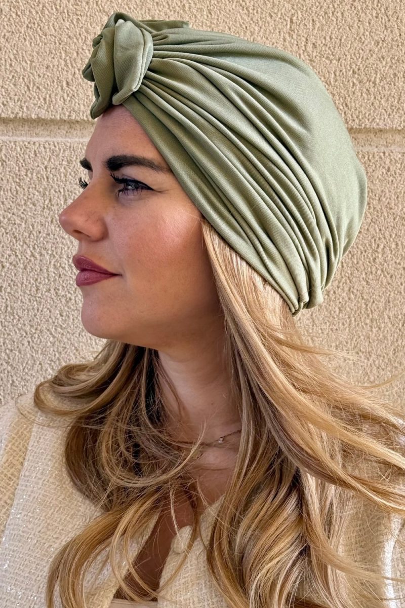 Turban à noeud lycra vert pastel Niyya
