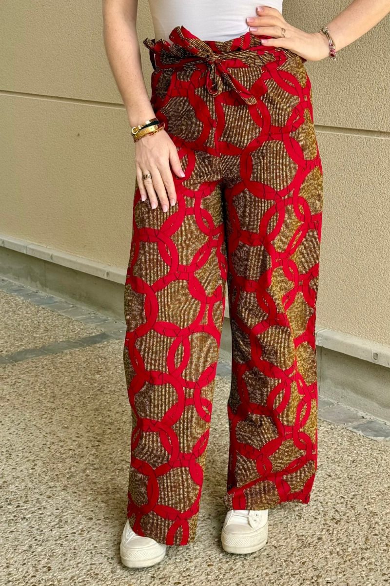 Pantalon Wax motifs rouge et camel Niyya