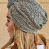 Turban brocart graphique gris et blanc Niyya