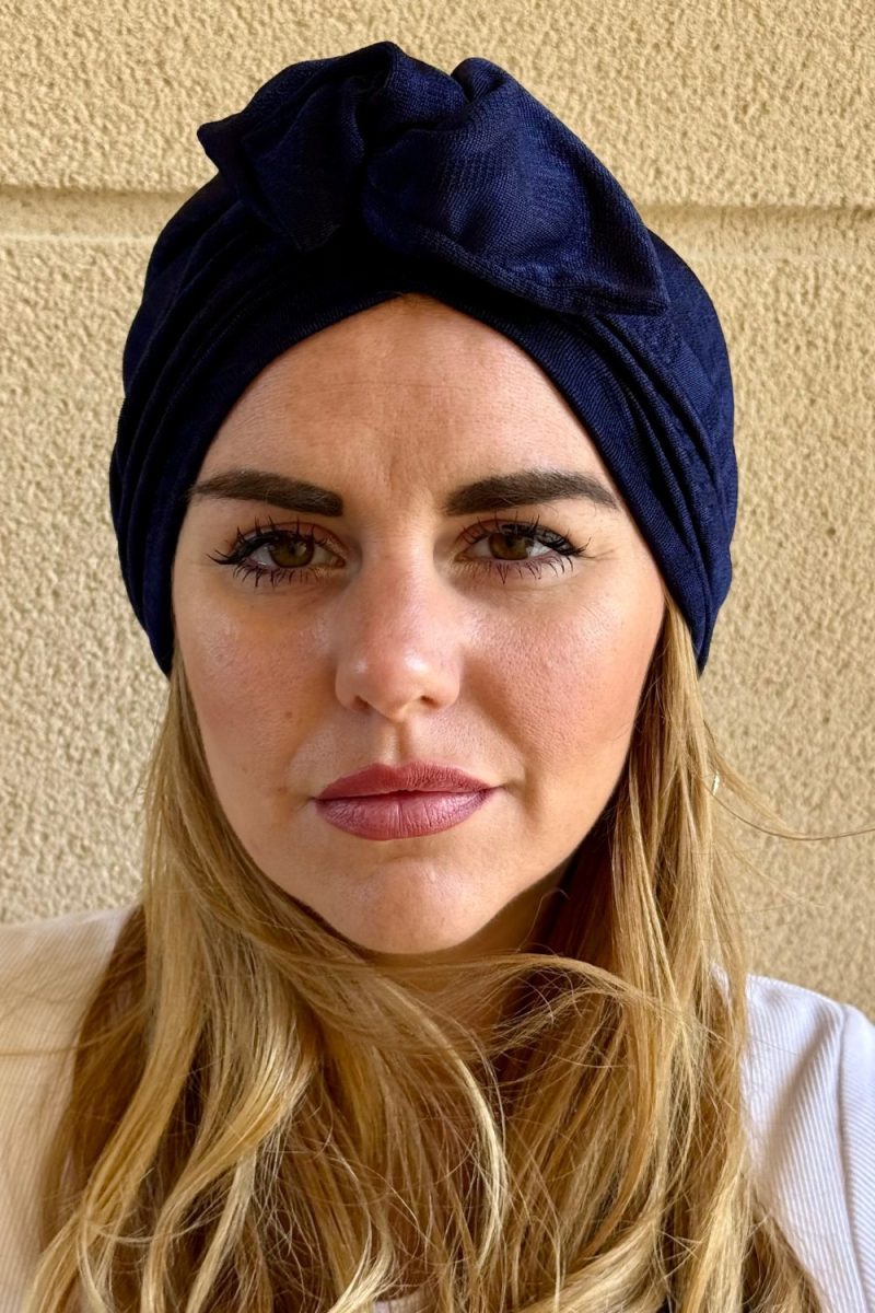 Turban à noeud lycra bleu irisé Niyya