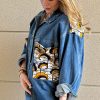 Veste jean foncé et Wax beige et bleu Niyya