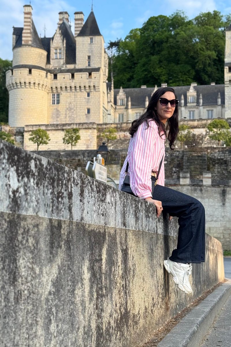 Chemise coton rose et blanc rayée