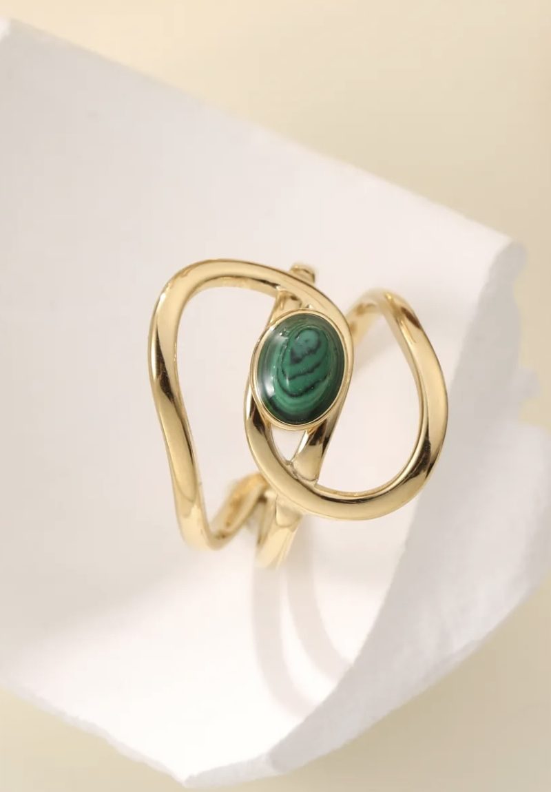 Bague Ondulation & Pierre Verte Niyya