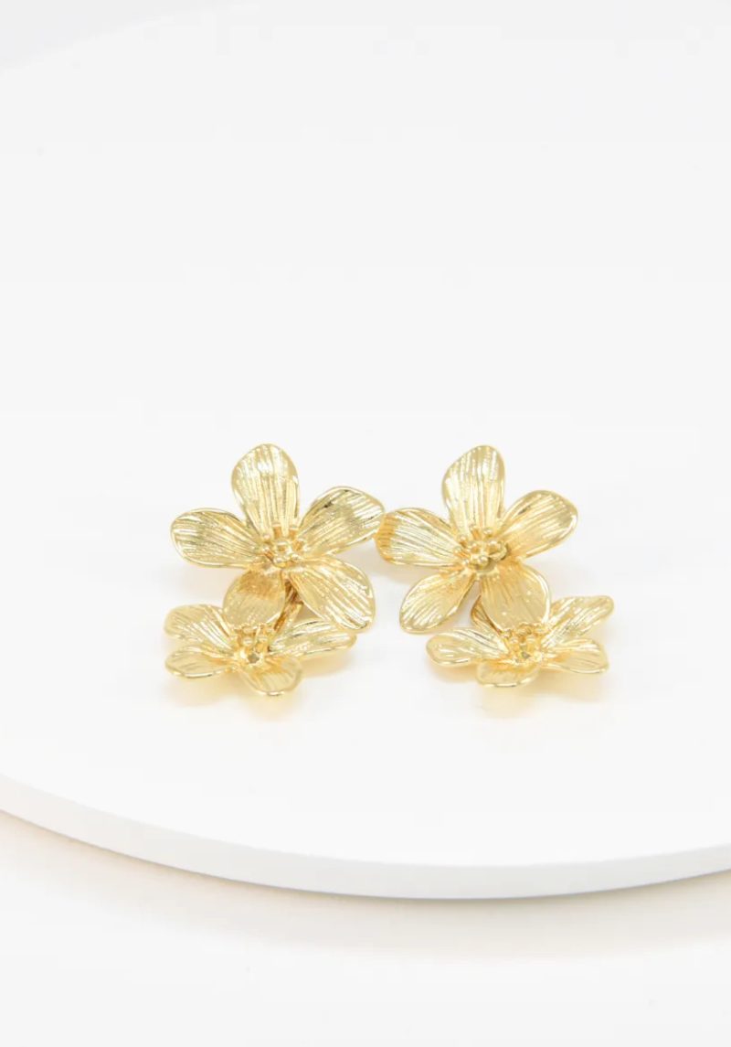 Boucles d'oreilles acier fleurs pendantes