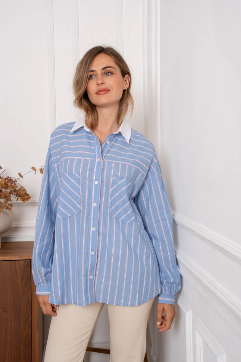 Chemise oversize rayée bleu et rouge Niyya