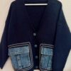 Gilet cardigan bleu oversize et poches jean Niyya