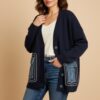 Gilet cardigan bleu oversize et poches jean Niyya