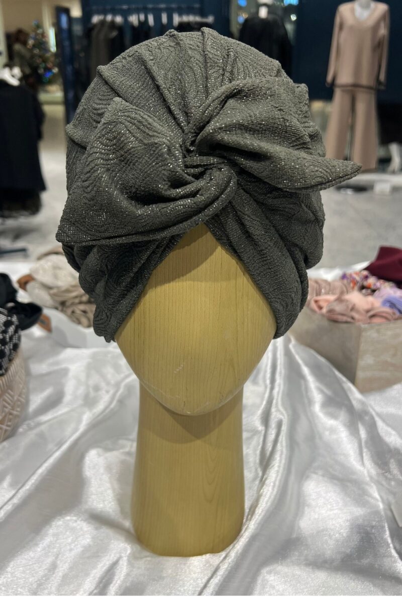 Turban à noeud crêpe kaki pailleté Niyya